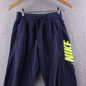 Nike Standard Fit‎ Joggers Sweatpants Navy Blue Yellow Logo Boy's Size L Y2k